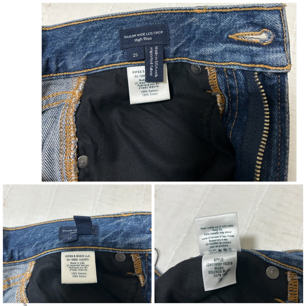 Veronica Beard Cotton Taylor High Rise Wide Leg Crop Jeans Blue Wash 25 - Picture 14 of 16